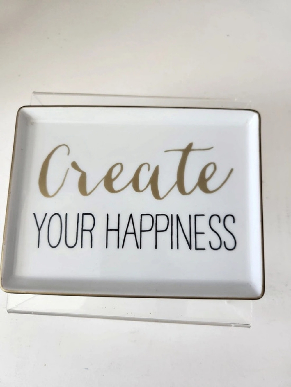 Create Your Happiness Decorative Tray White & Gold